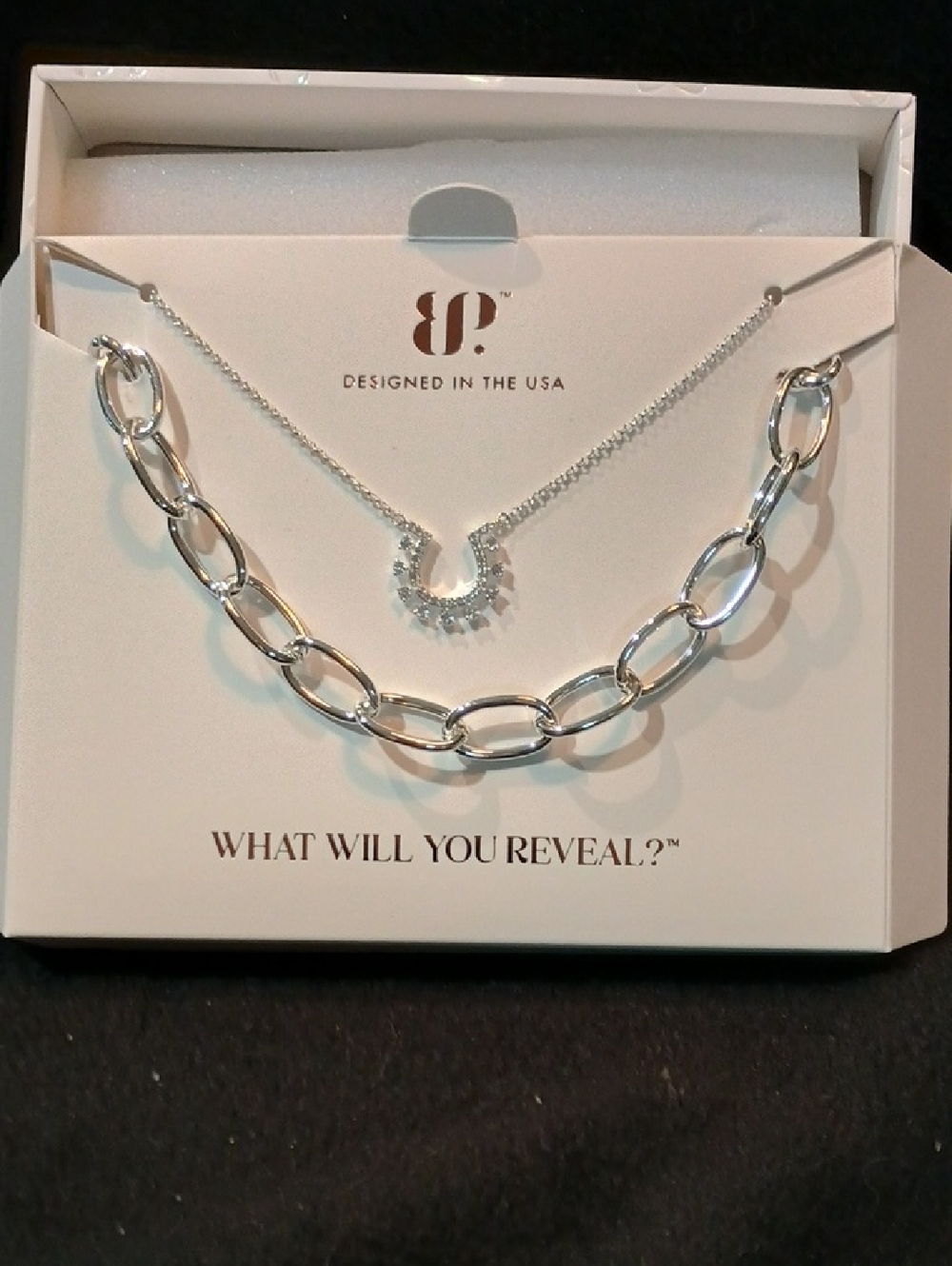 Luxe Layers Silver Double-Layer Necklace Set with CZ Crescent Pendant